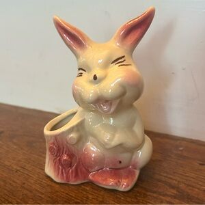 Charming Cream and Pink Ceramic Bunny Figurine